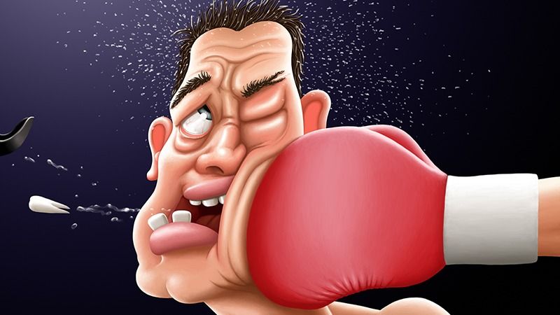 Cartoon boxer being hit loses tooth