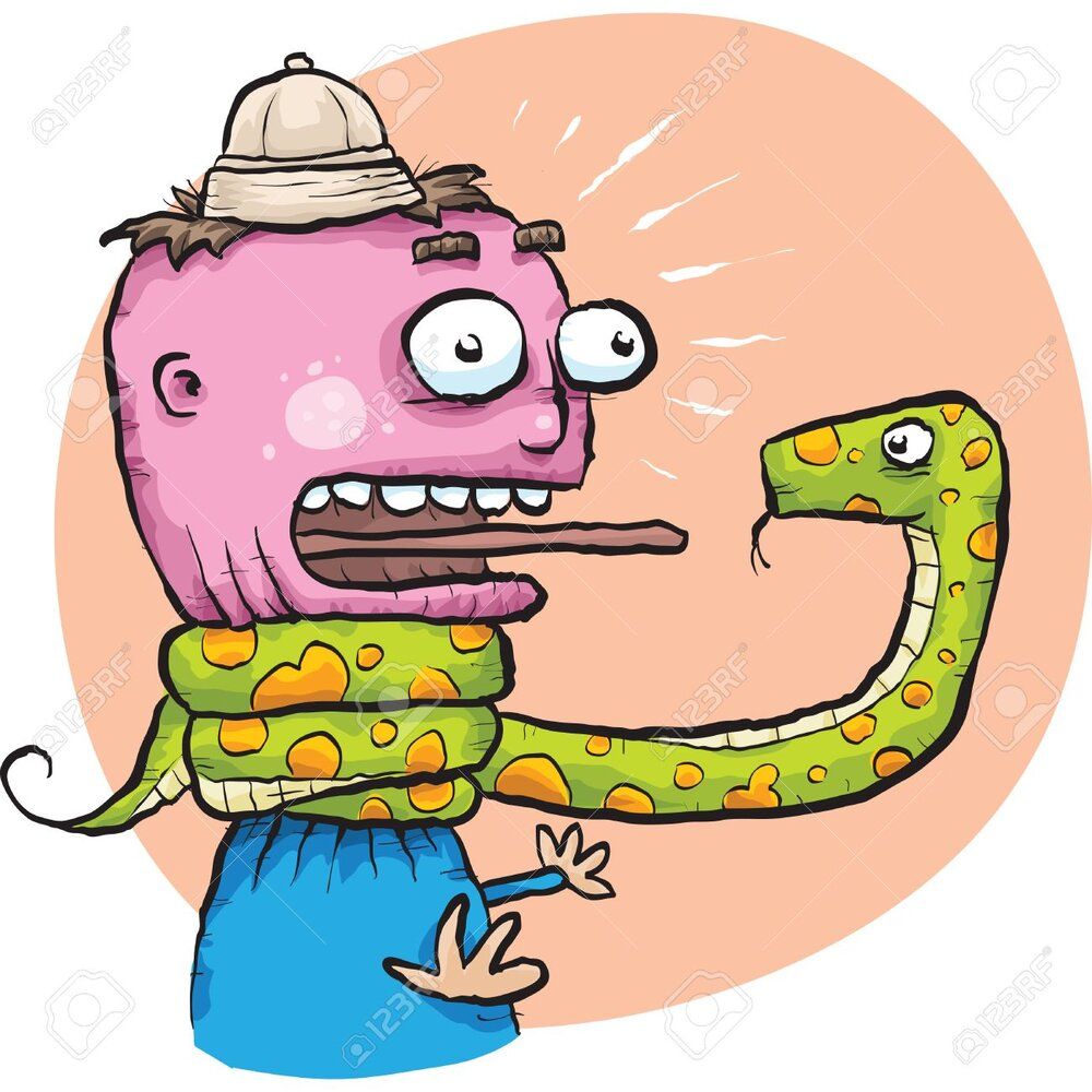 28815100 a cartoon man being choked by a big green snake 
