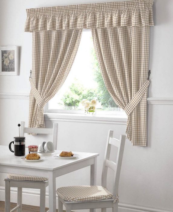 L gingham checked kitchen curtains beige white 000