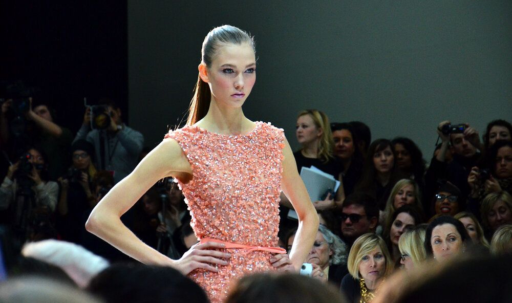 Karlie in Peach   Paris Haute Couture Spring Summer 2012