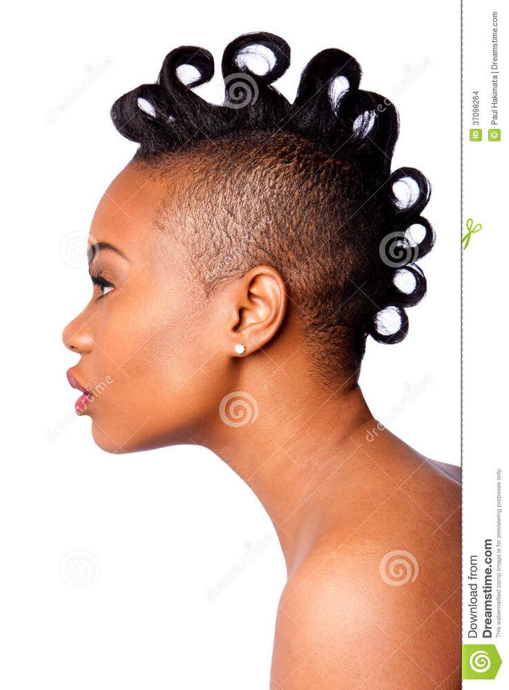 Profile beautiful female face side african woman curls mohawk hairstyle isolated 37098264