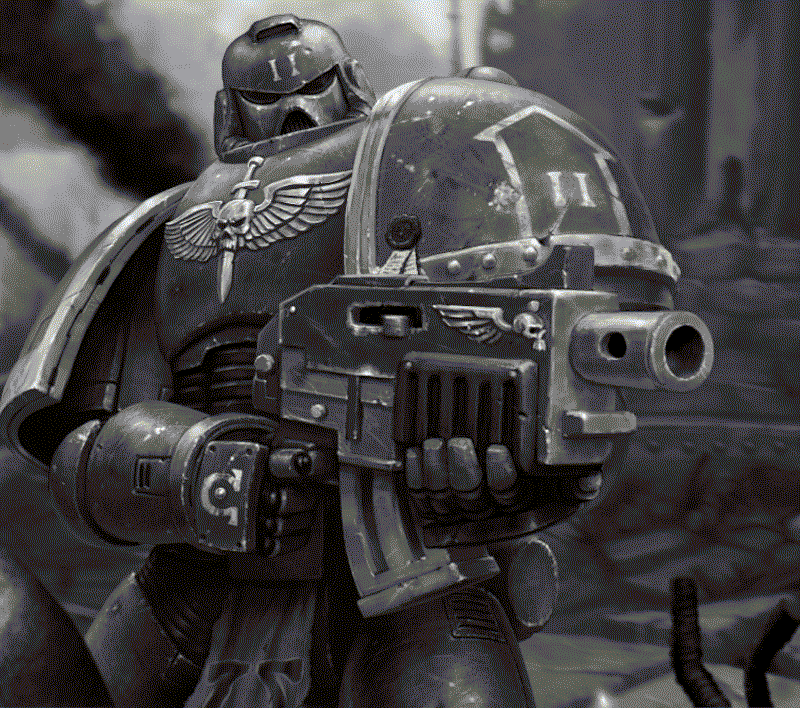 Space marine shooting boltgun reaction