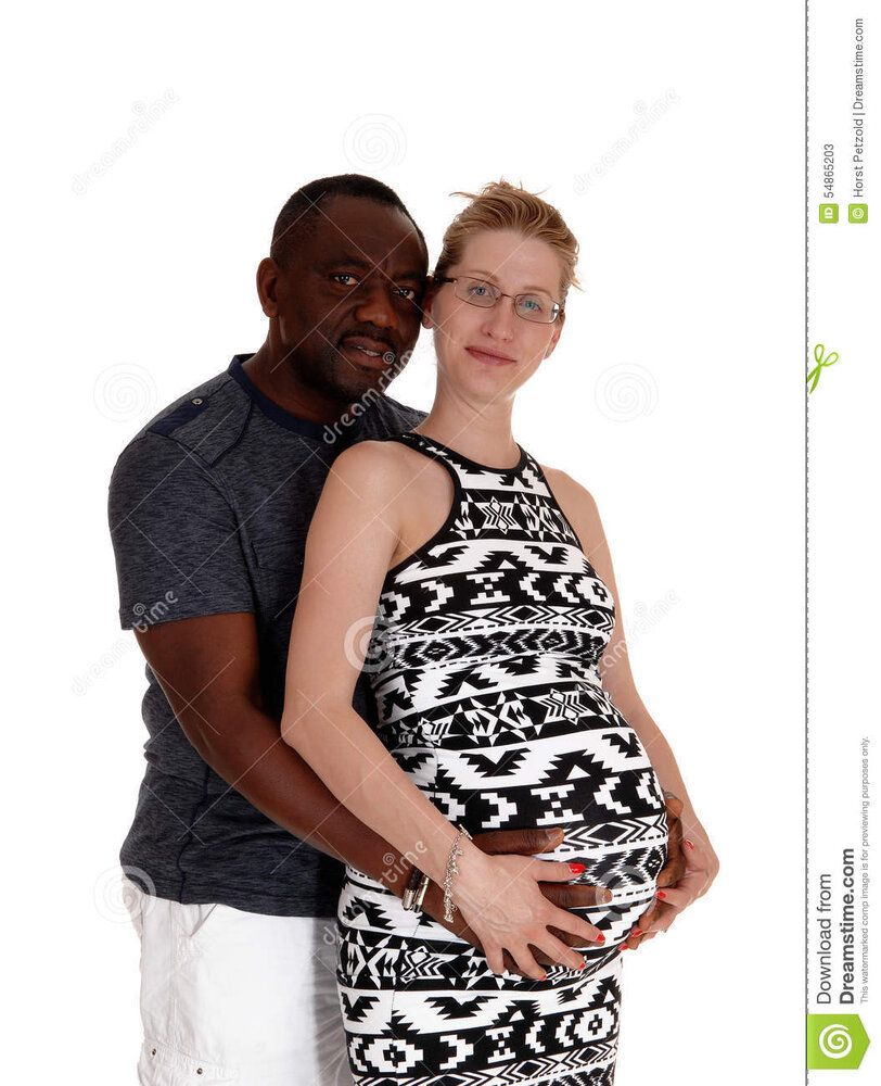 Closeup white woman pregnant black man picture mixed couple men caucasian women standing backg