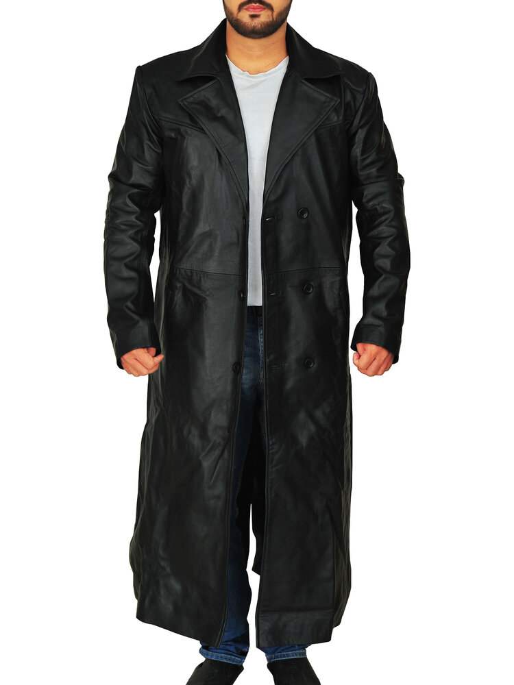 Fashionable leather trench coat