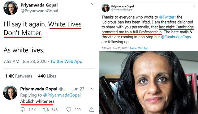 Priyamvada Gopal White Lives Dont Matter Rewarded By Cambridge 1H