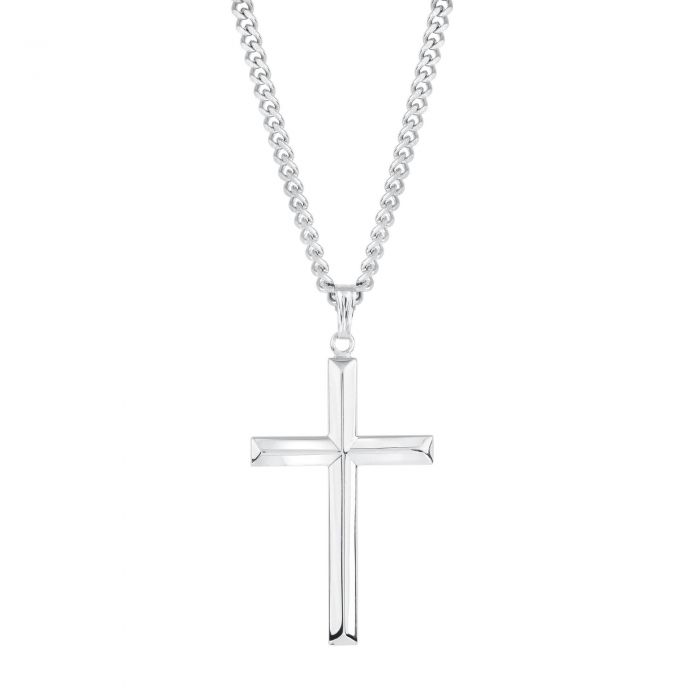 Men s sterling silver beveled edge cross pendant with 24 chain 1 19360338 hx781b57a4 1