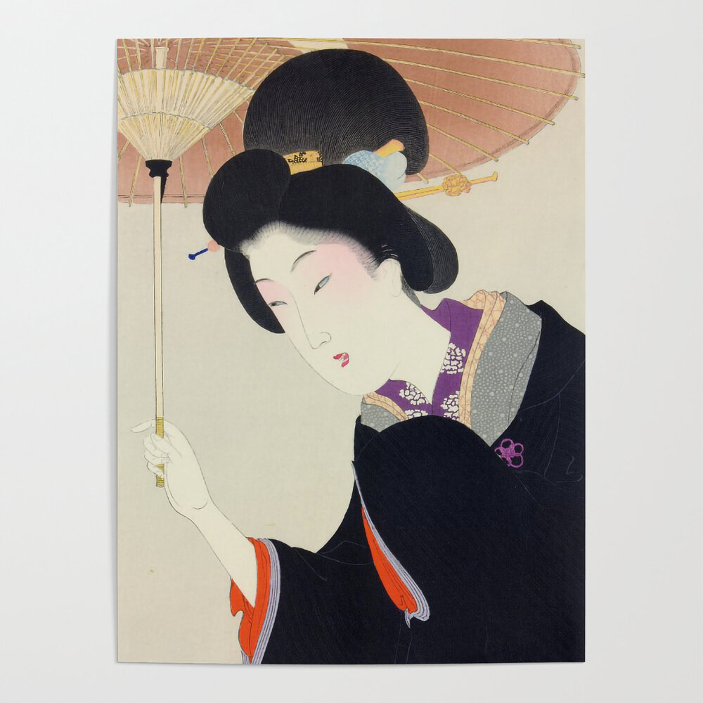Japanese art print woman and parasol posters Japanese art print woman and parasol posters