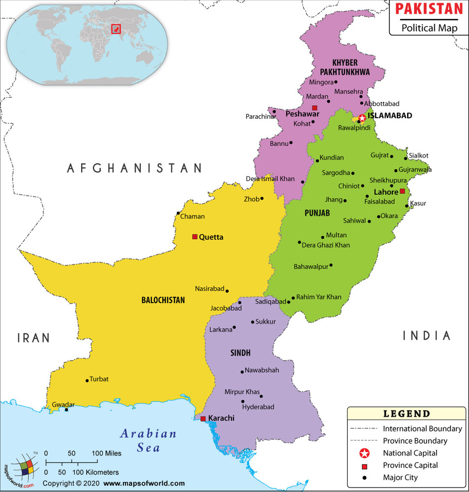 Pakistan political map 1000px
