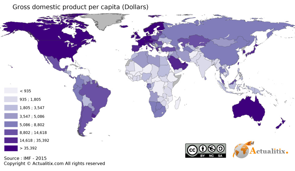 World map gdp per capita by country