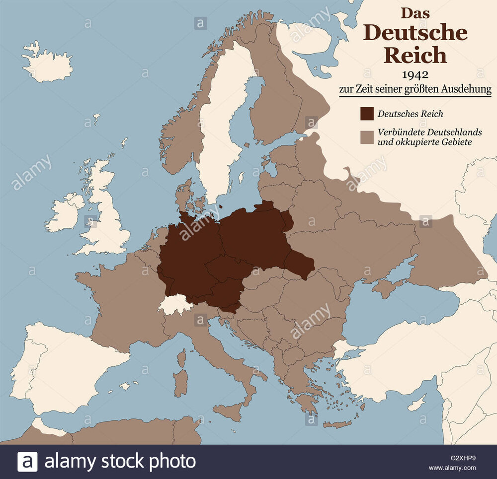 Third reich at its greatest extent in 1942 map of nazi germany in G2XHP9