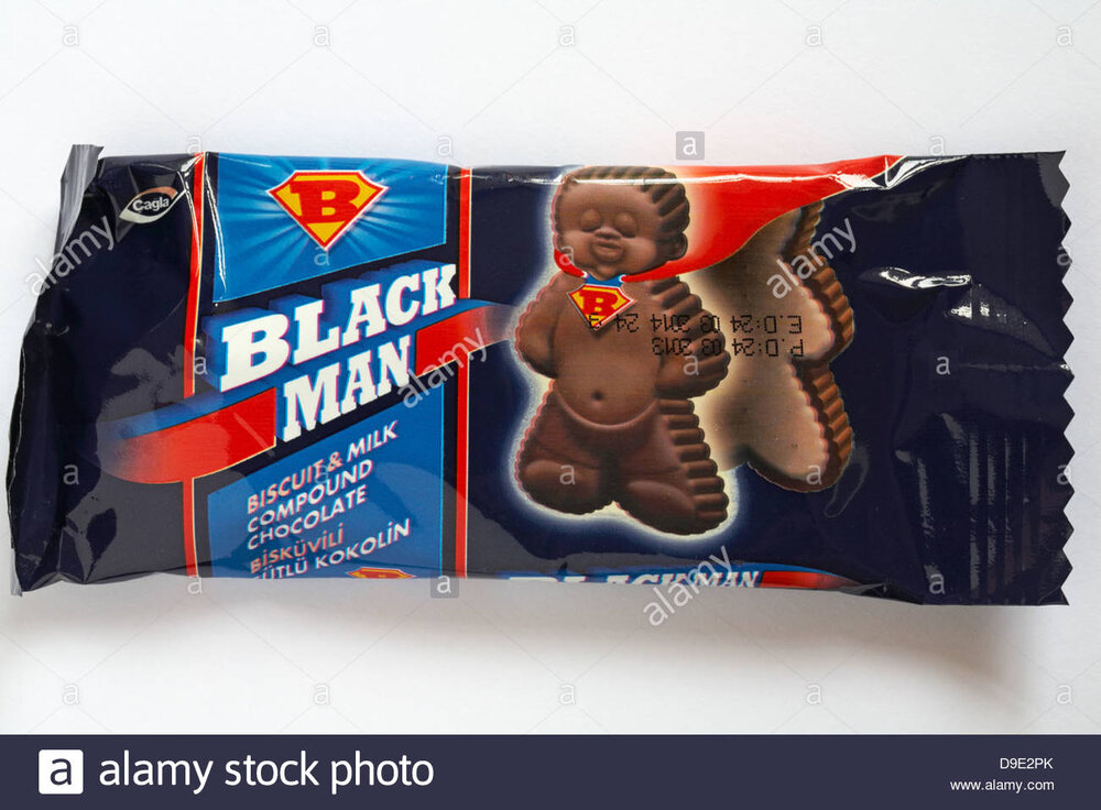 Packet of b black man biscuit milk compound chocolate biscuits isolated D9E2PK