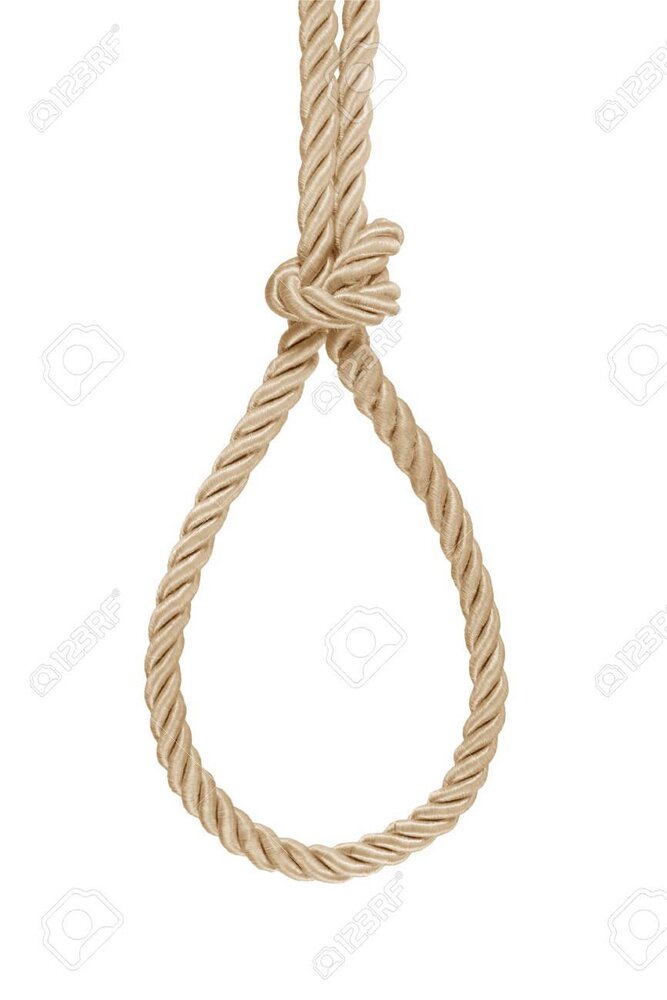 54163913 hanging rope knot tied isolated on white
