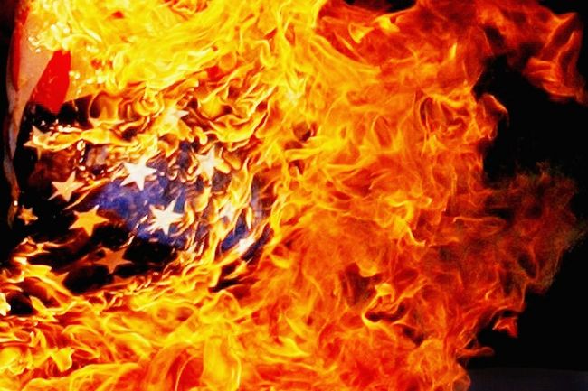 American flag burning