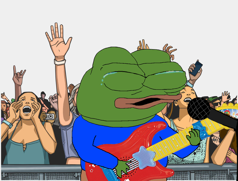 Pepe singing in front of crowd