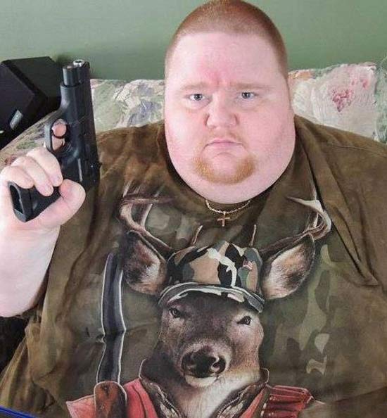 Deer hunter shirt pistol fat man awkward family