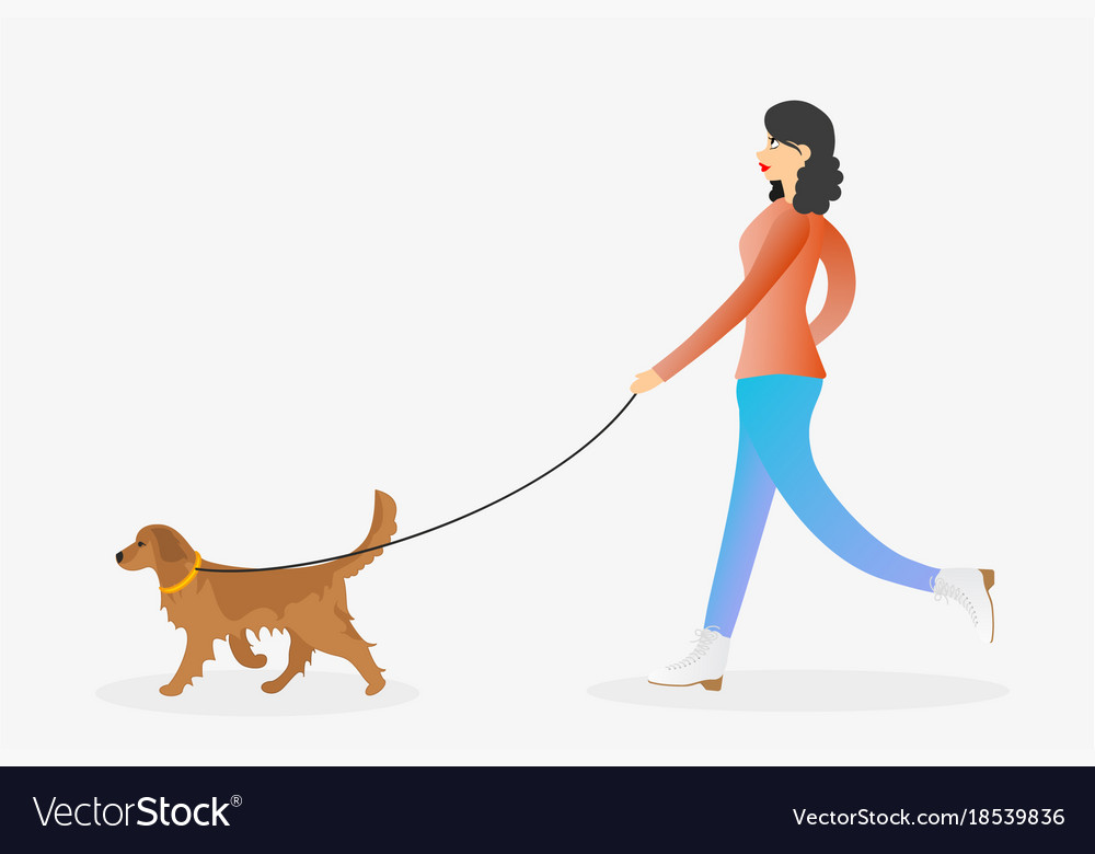 Girl walking the dog on leash vector 18539836