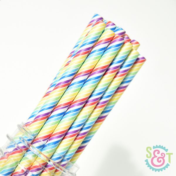 Sweetsandtreats paper straws angle stripe rainbow wm