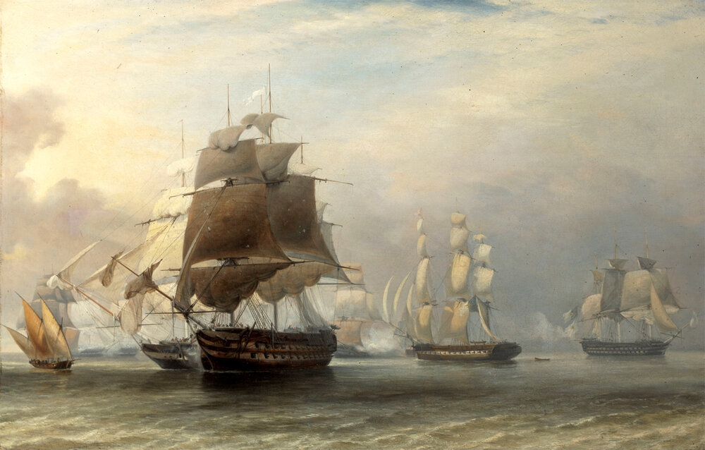 A squadron of Portuguese frigates commanded by British Admiral Napier on behalf of the Queen M
