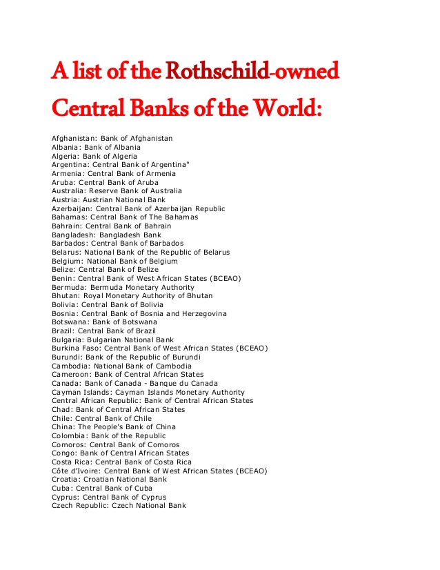 List of the rothschild owned central banks of the world 1 638