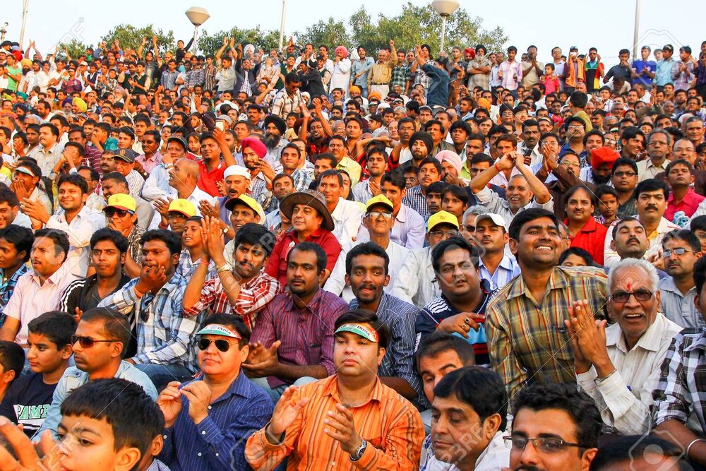 129255808 august 15 2018 wagha border amritsar india indian crowd cheering and celebrating ind