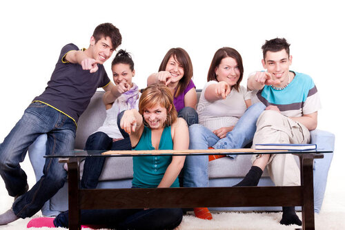 Happy people pointing camera 15571953