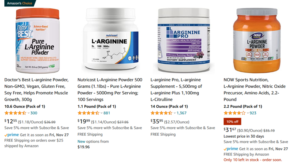 Screenshot 2020 11 24 Amazon com l arginine powder