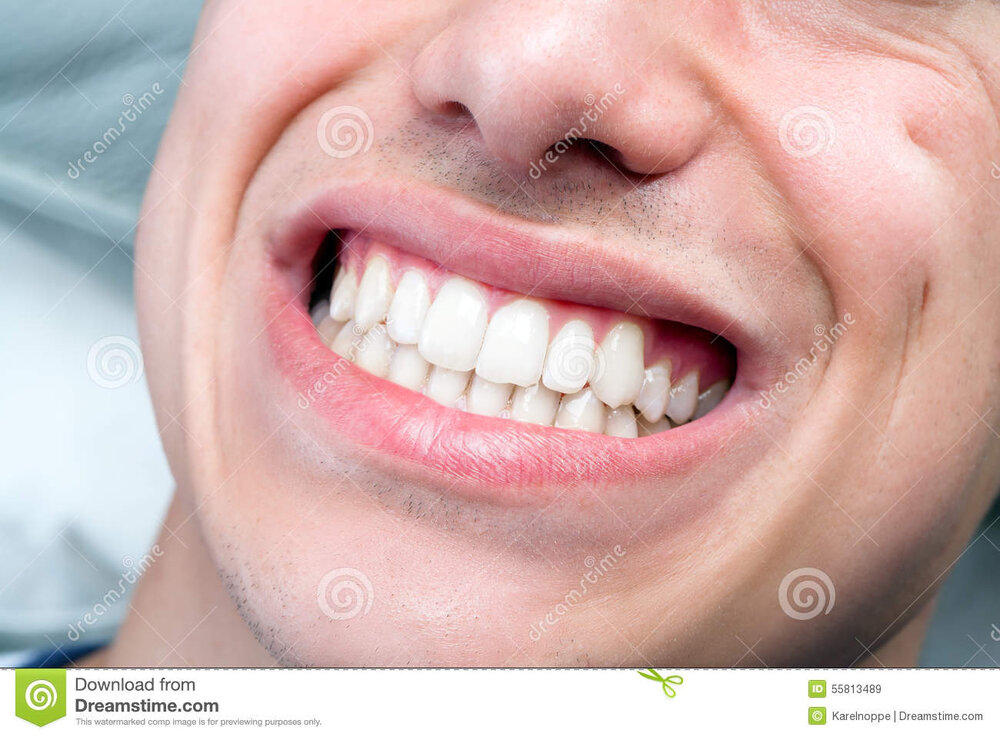 Extreme close up human male mouth showing teeth macro perfect white 55813489
