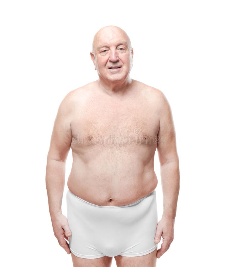 Fat senior man underwear white background weight loss concept fat senior man underwear white b