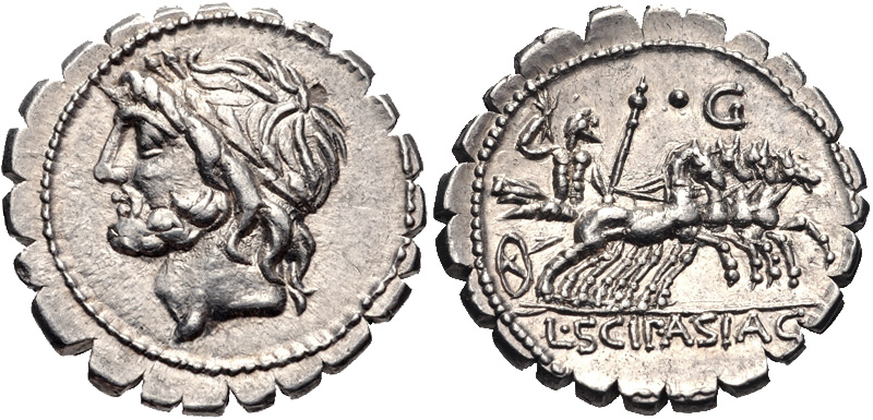 L Scipio Asiagenus 106 BC Serrate Denarius 866252 1