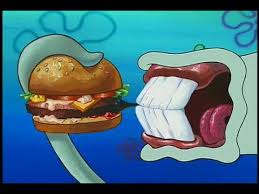 Image result for squidward biting krabby patty