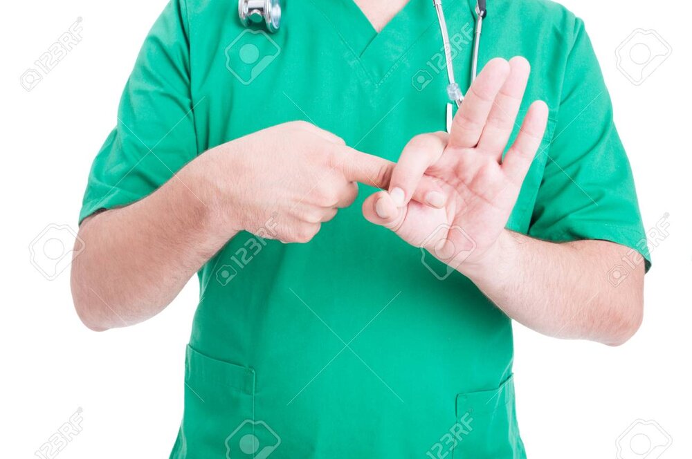 68960356 medic or doctor hand simulating sex and doing penetration gesture on white background