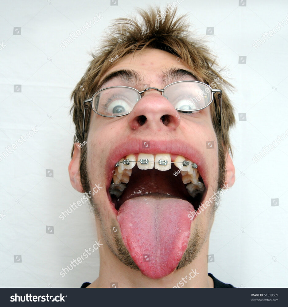 Stock photo an ugly man with a huge mouth and tongue sticking out 51319609