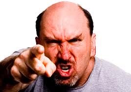 Angry white bald man