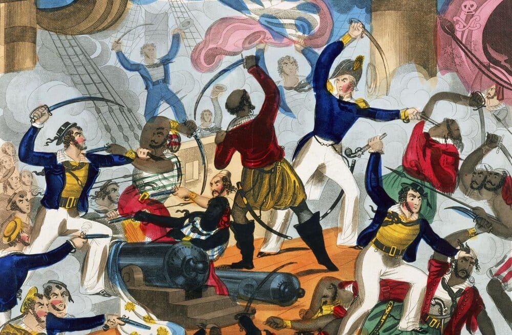 British sailors boarding an Algerine pirate ship