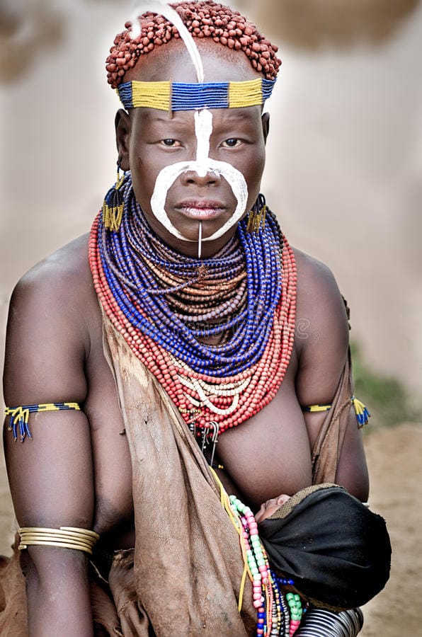 Portrait unidentified mother karo tribe ethiopia kolcho august woman her children kolcho augus
