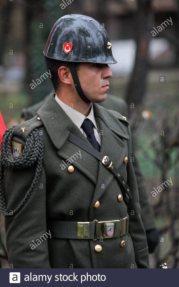 Bucharest romania december 01 2019 turkish soldier in dress uniform takes part at the romanian