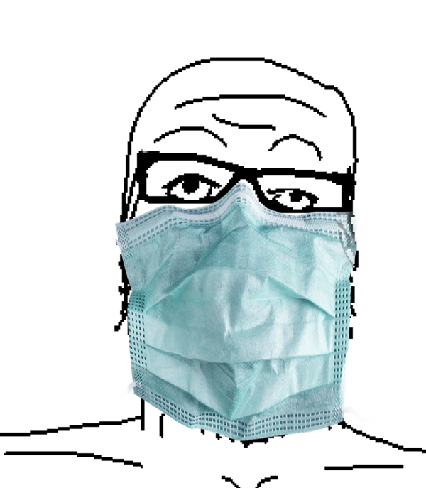 Wojak soy boy wearing surgical mask glasses