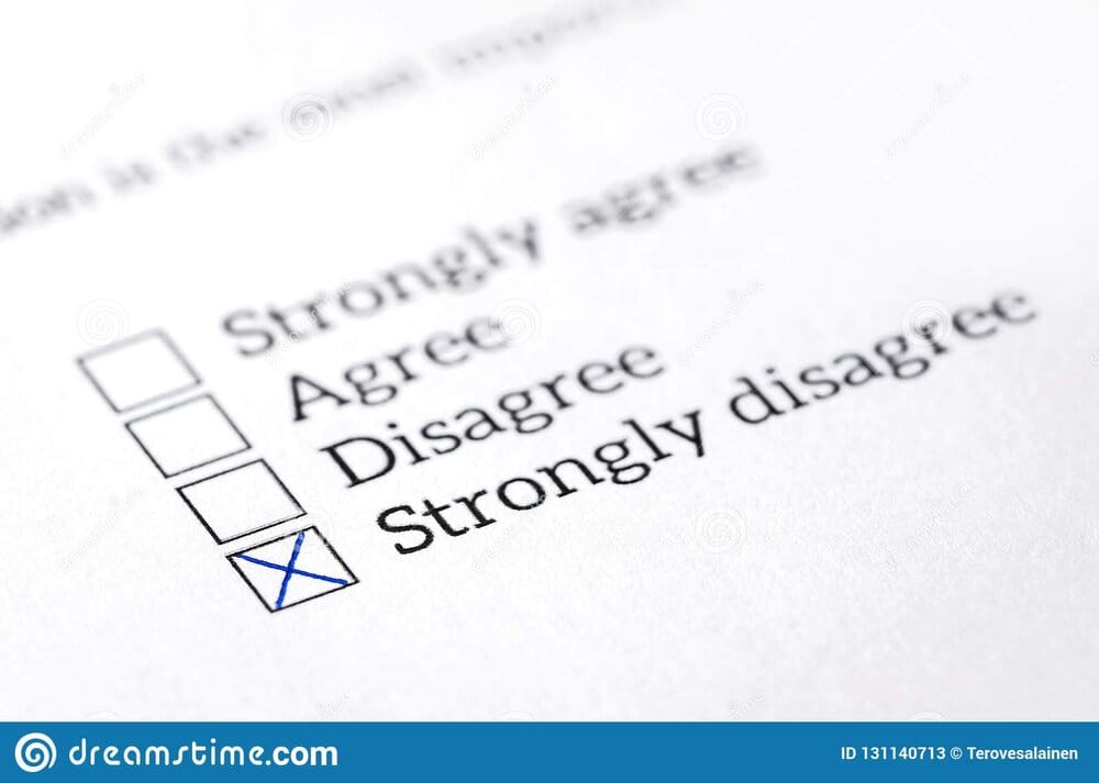 Disagree box checked opinion poll survey questionnaire negative answer politics human resource