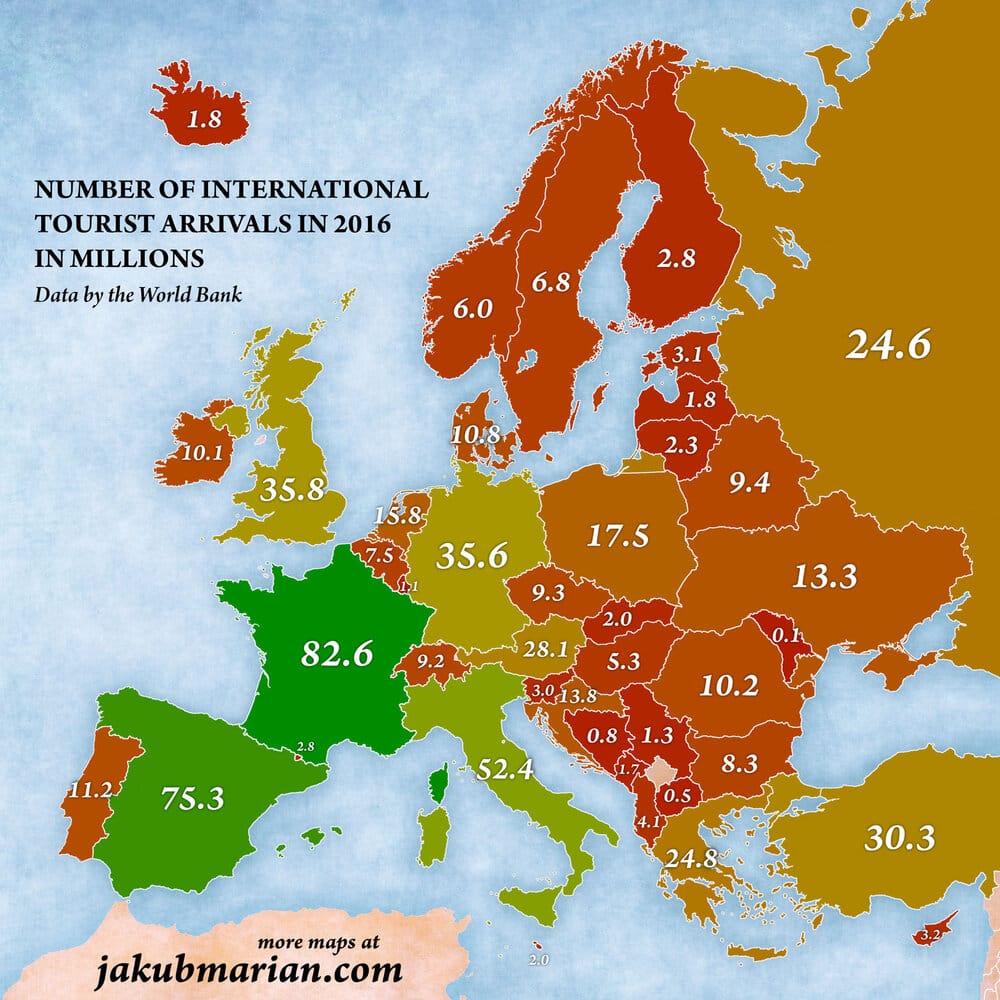 Tourist arrivals europe total 2016