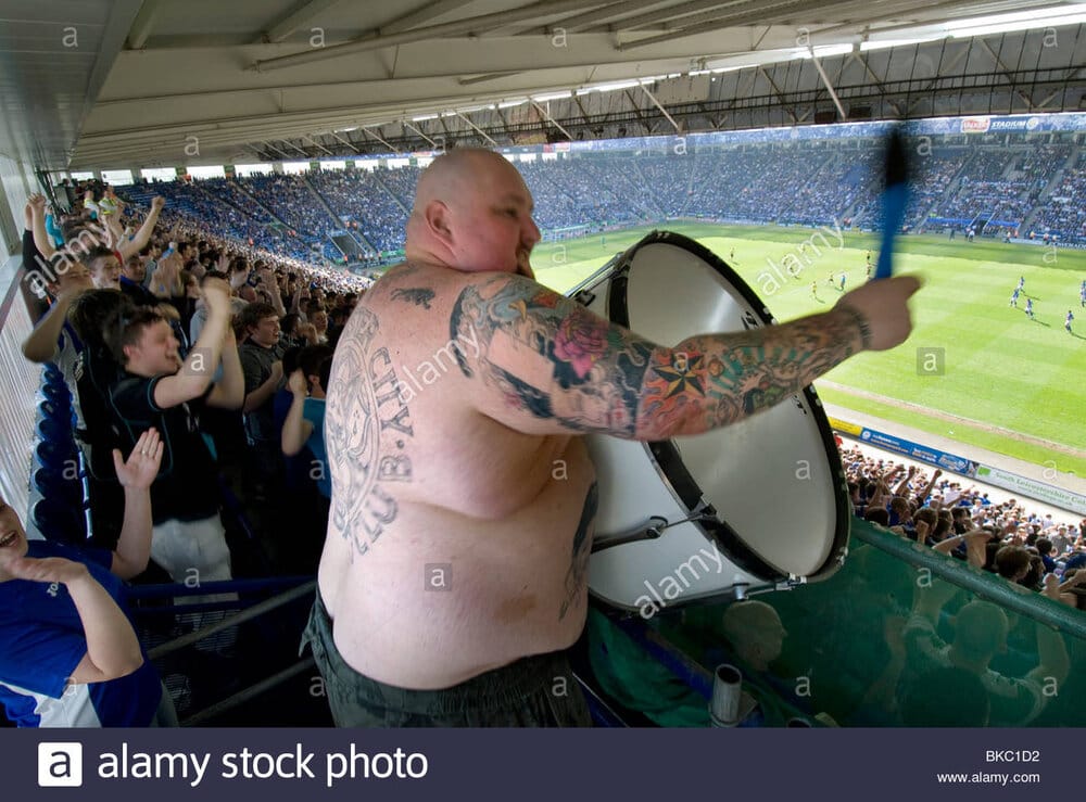 The chant drummer for the fans and football supporters at leicester BKC1D2