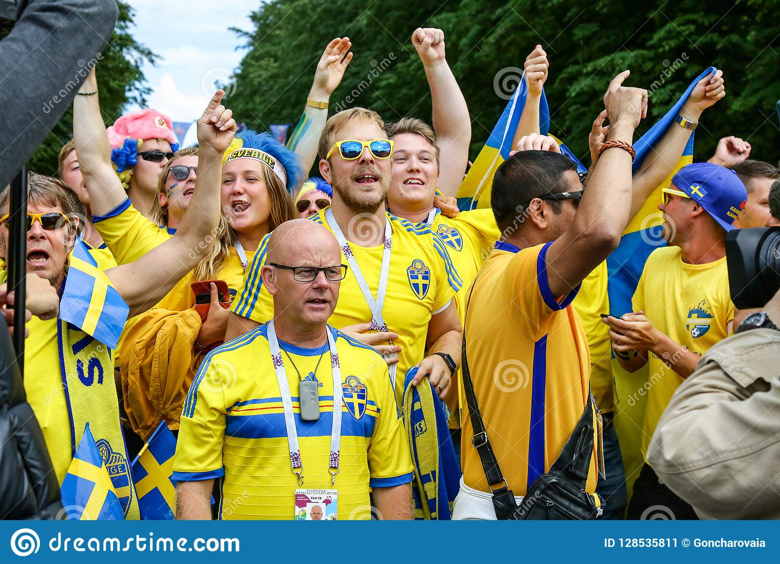 Crowd supporters sweden national football team st petersburg russia july swedish fans parade f