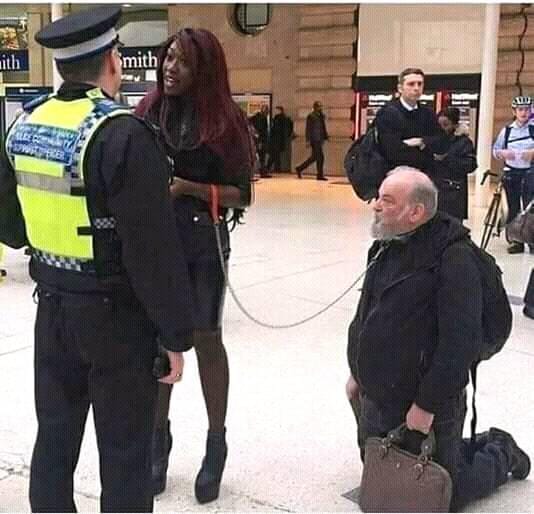 Woman makes man crawl
