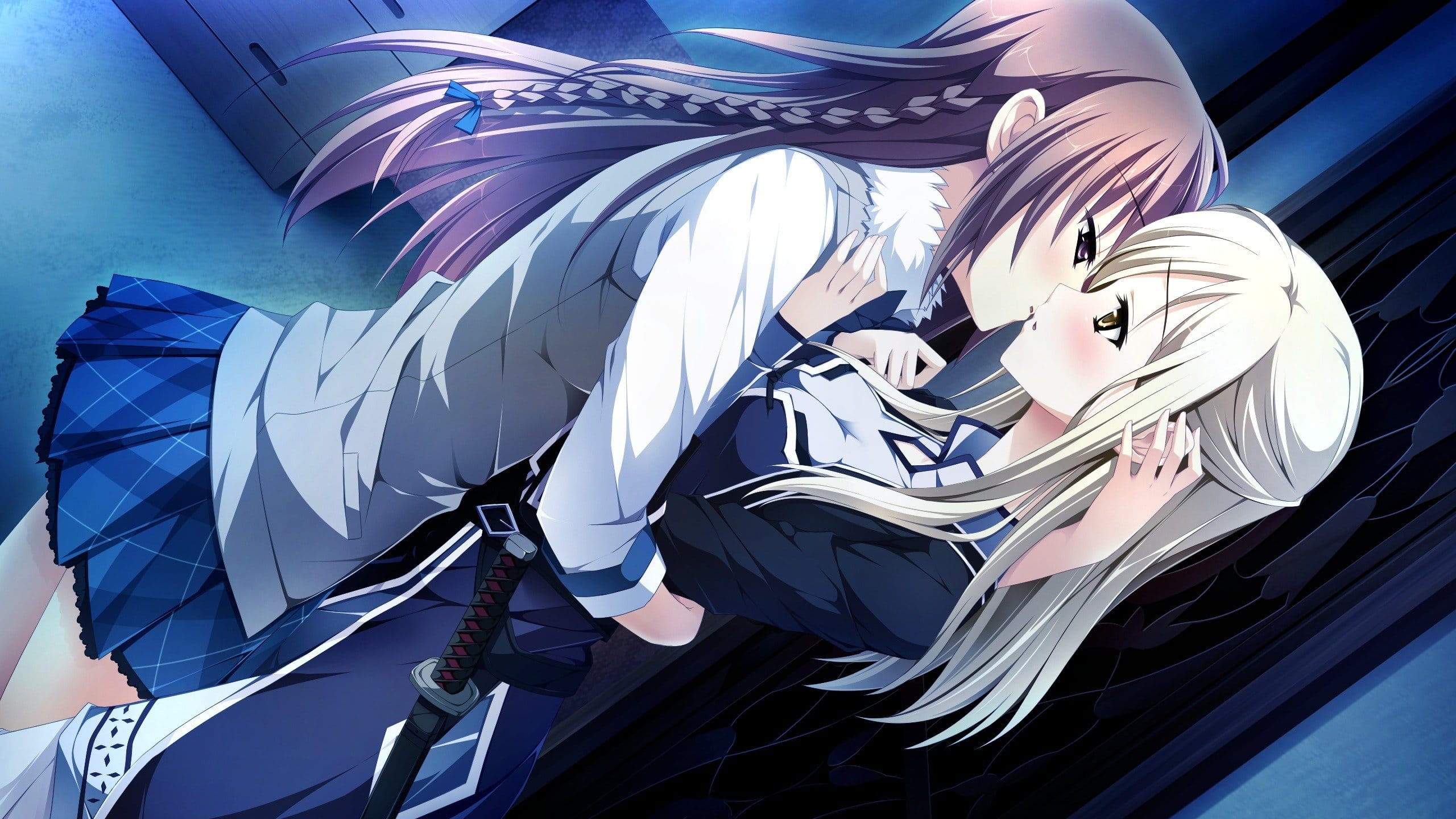 Anime girls kiss 2560x1440