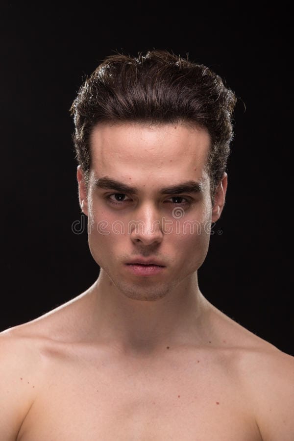 Young man head face closeup jawline adult model shoulders shirtless 86227803