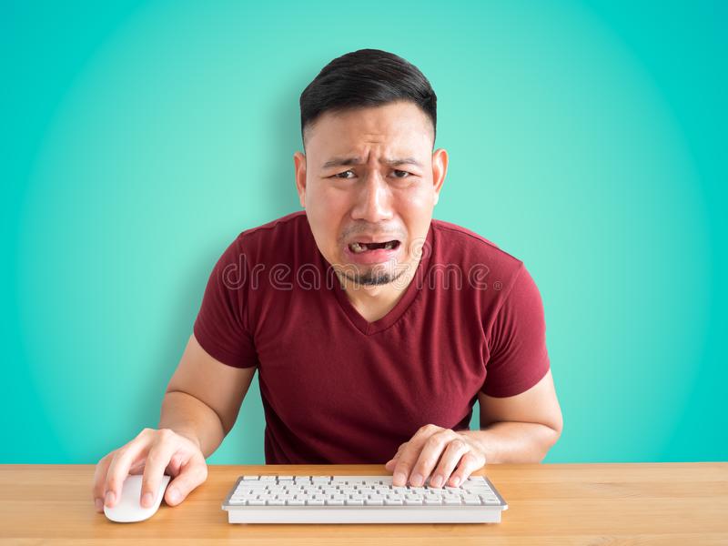Sad crying face asian man who failed his work sad crying face man working office 92693831