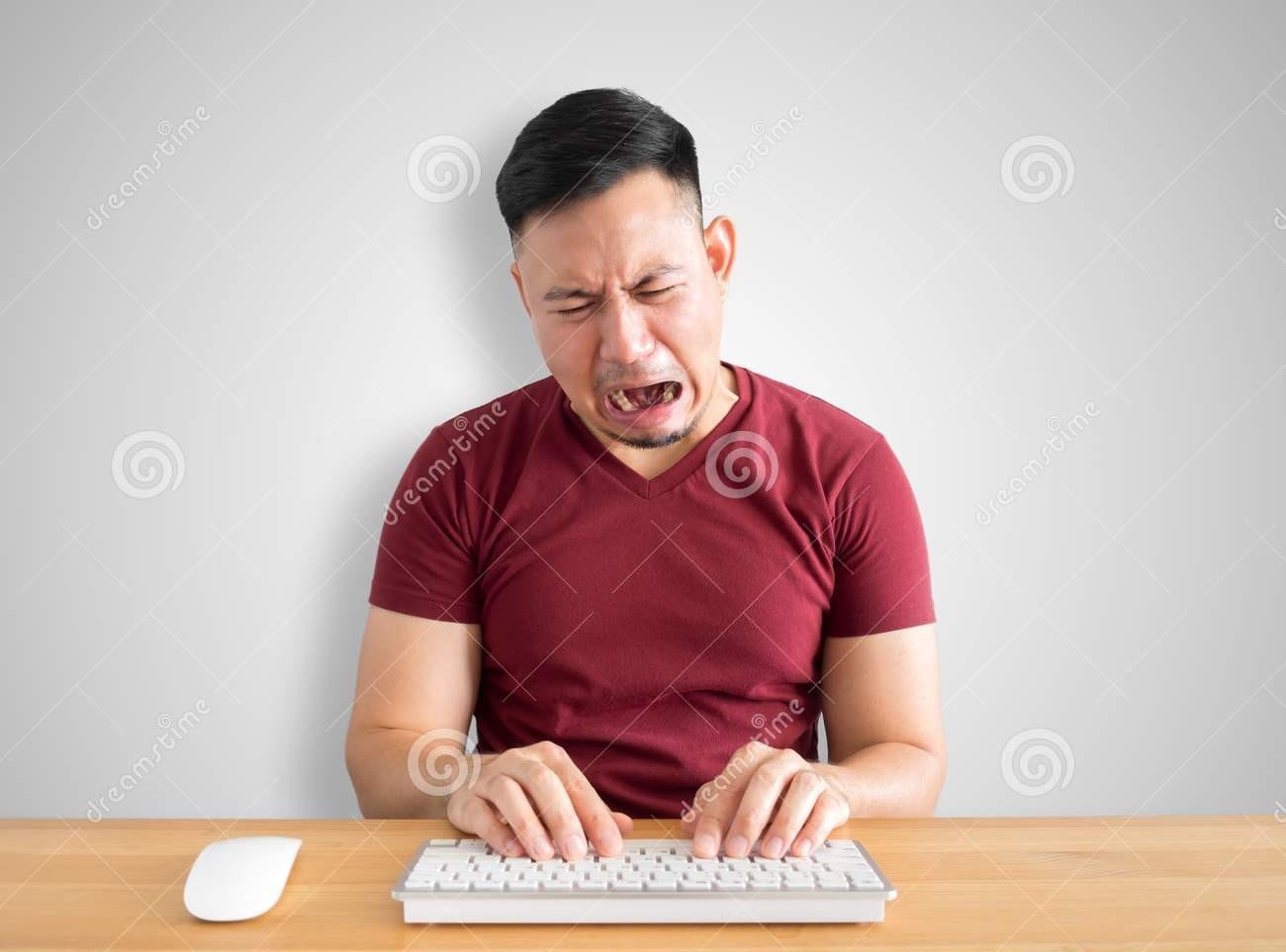 Sad crying face asian man who failed his work sad crying face man working office 898396442