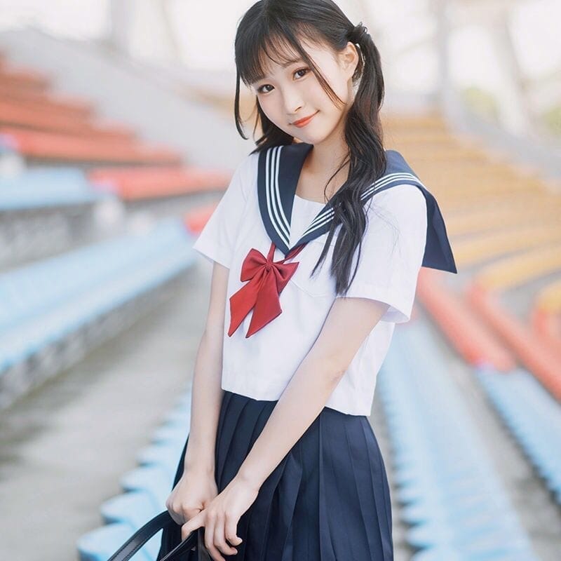 Japanese Women Girl JK High School Sailor Uniform Blouse Top Short Skirt Kawaii Cute Outfit Ja
