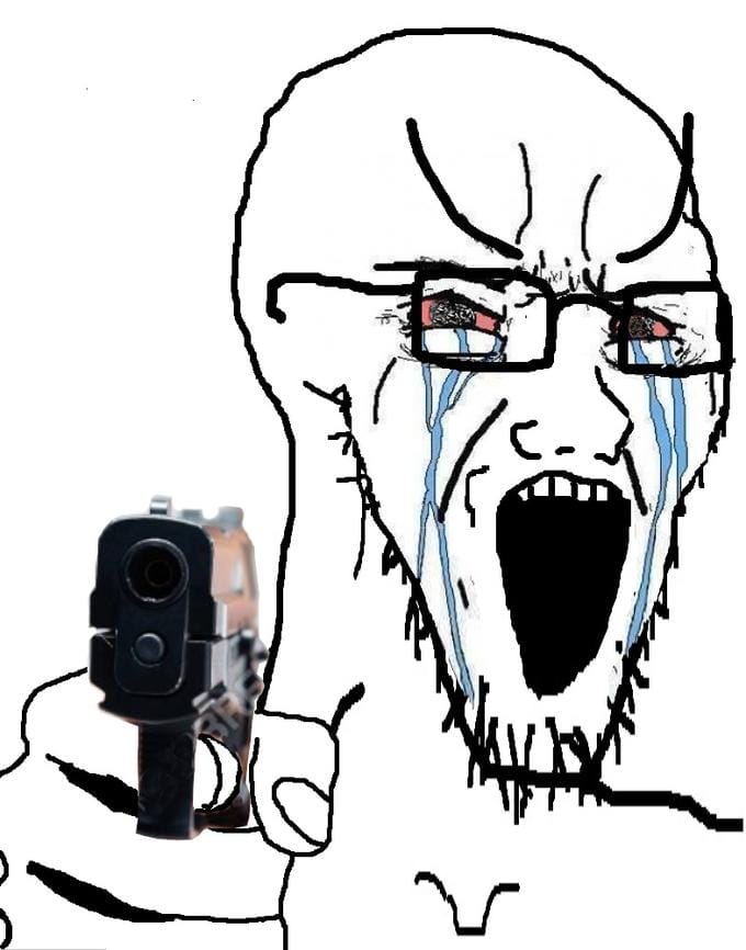 3239   cry gun incerl o face pointing at viewer soy soyboy textless very wojak