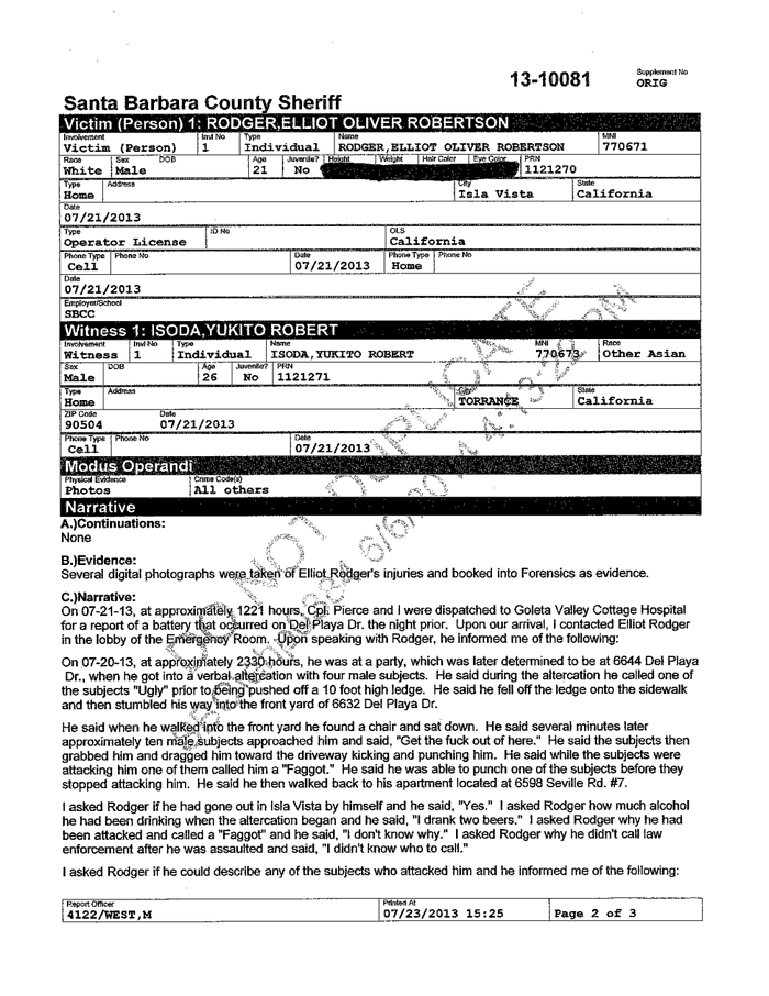 Elliot rodger police report 2