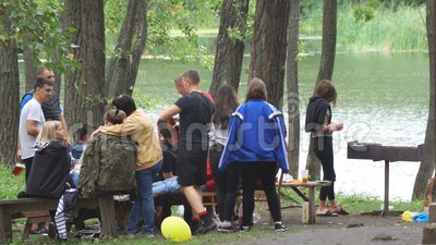 Youth teens picnic party near lake chapaevsk samara region russia august 156214682